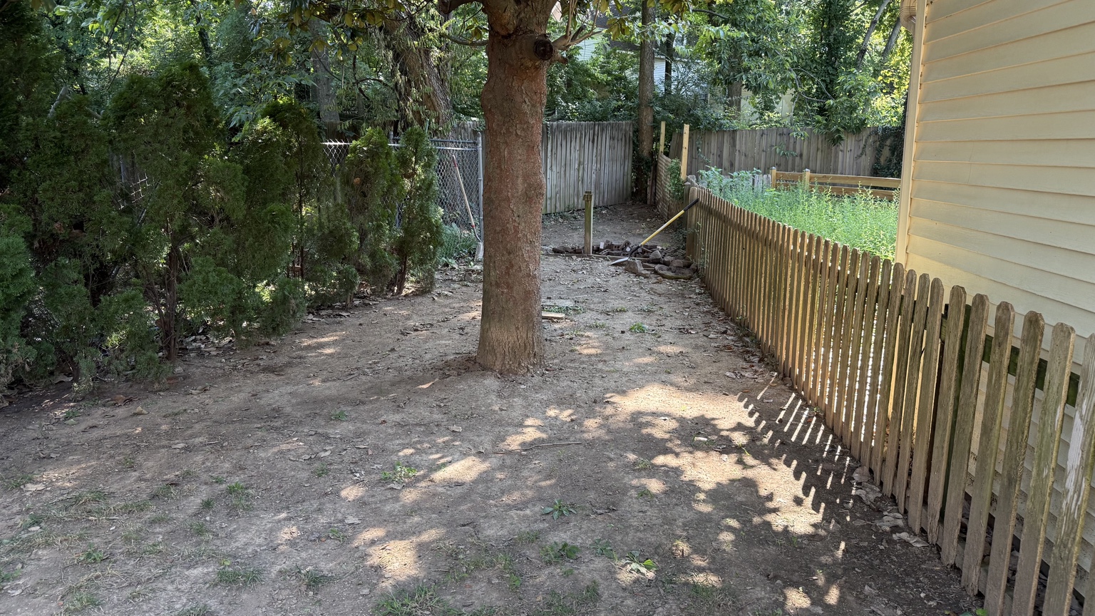 Landscape area before river rock installation