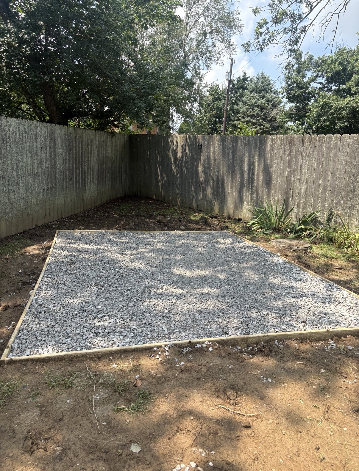 Completed gravel shed pad installation